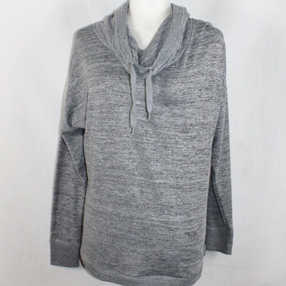 GERRY Sweater Woman Size Large Heather Gray Drawstring Neckline L/S Stretch